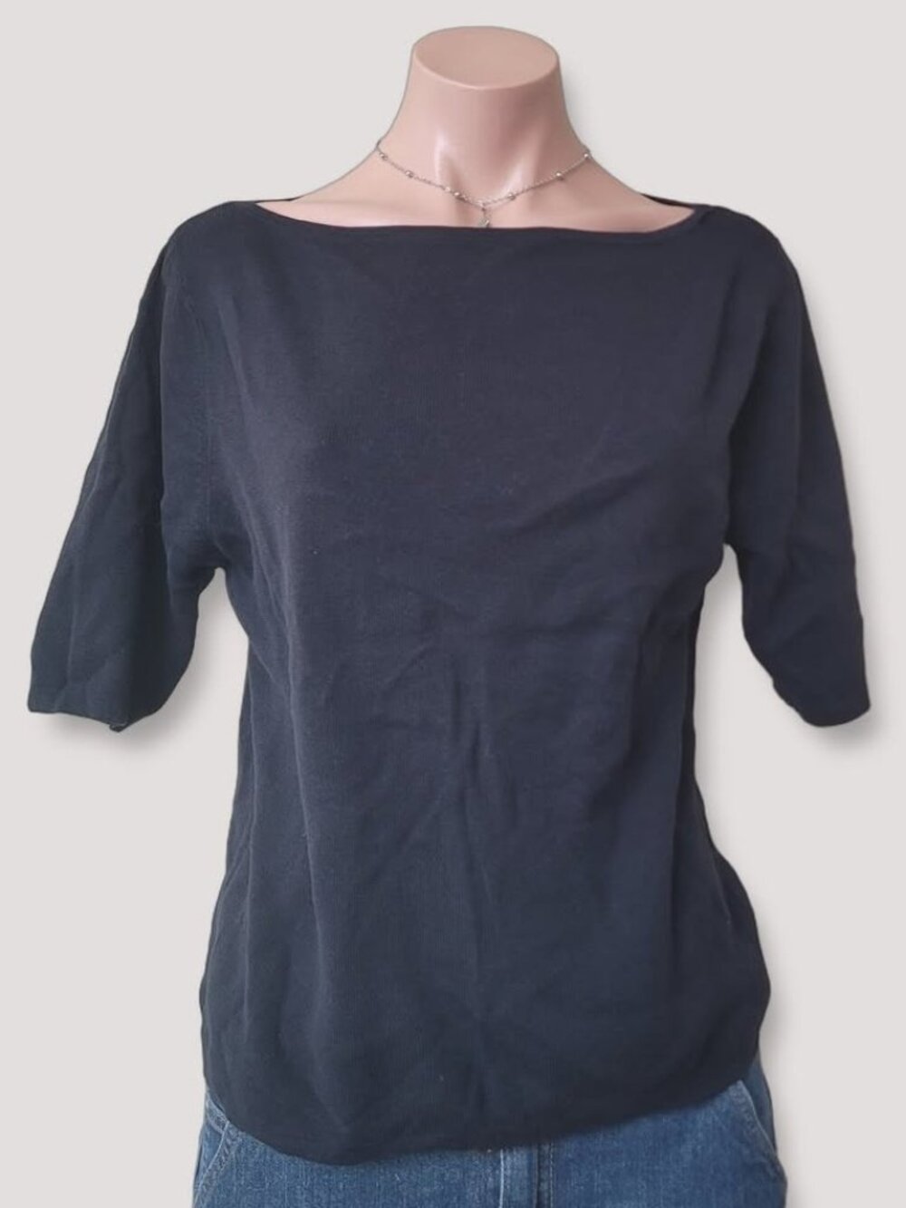 Black Scoop Neck Short Sleeve Top Fitted Ribbed Basic Tee